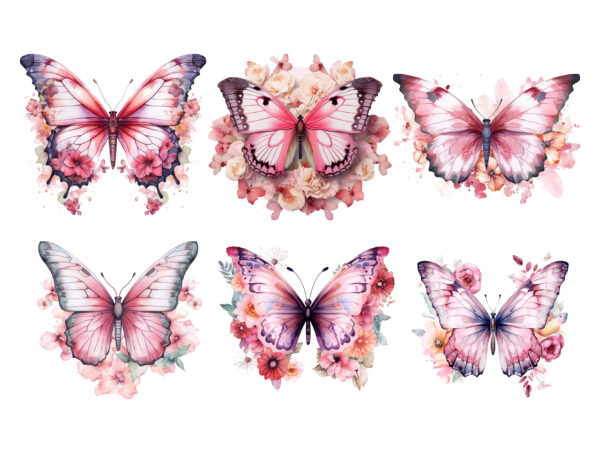 Pink butterfly with flowers sublimation t shirt illustration