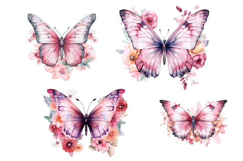 Pink Butterfly with Flowers Sublimation