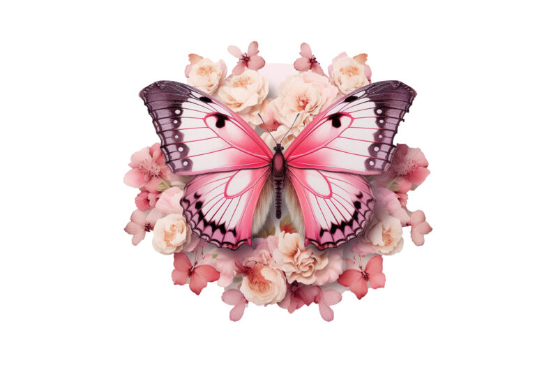 Pink Butterfly with Flowers Sublimation