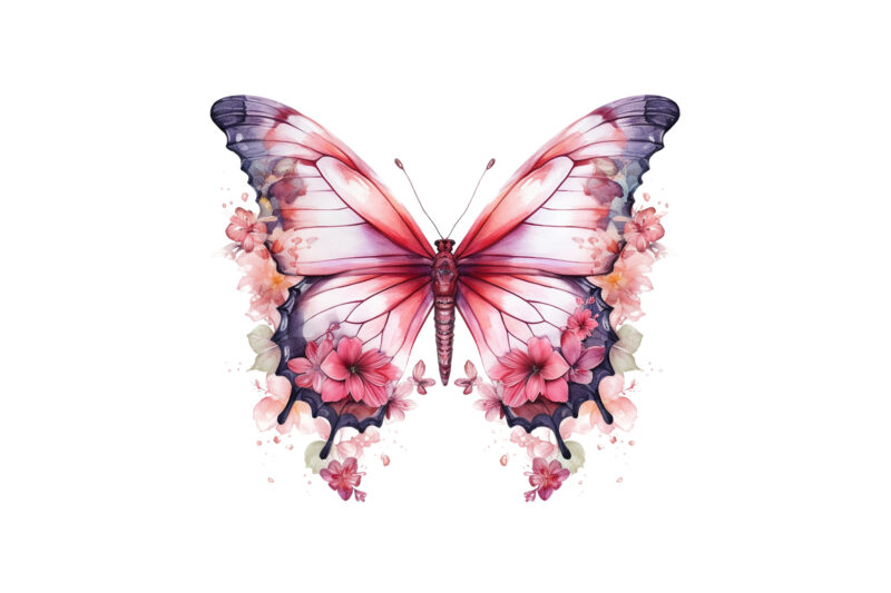 Pink Butterfly with Flowers Sublimation