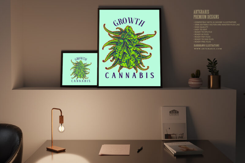 Medicinal plant cannabis buds classic botanical illustrations