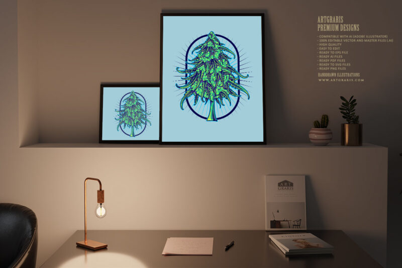 Cannabis sativa flower buds strain logo illustrations