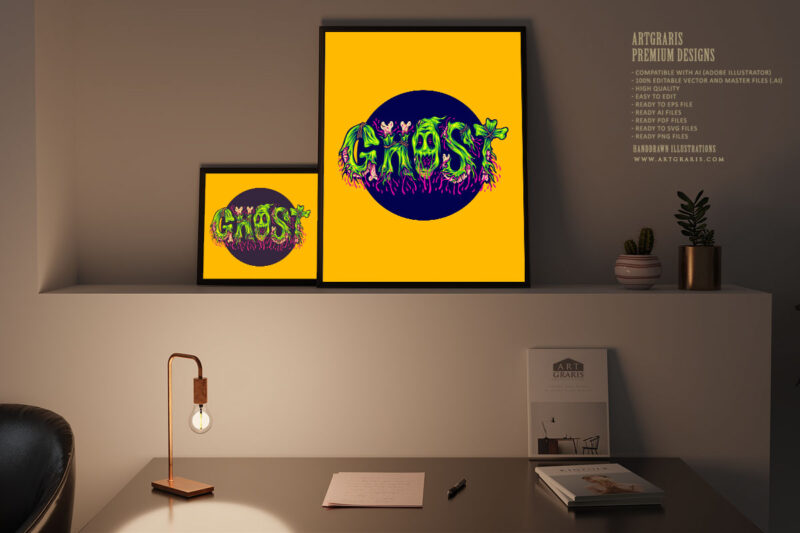 Ghost lettering word with creepy monster letter illustration