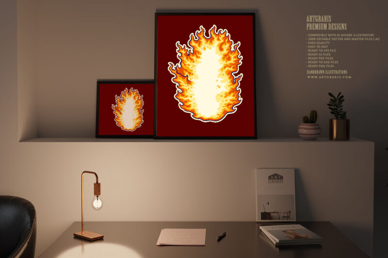 Blazing fire with bright flame tongue logo illustrations