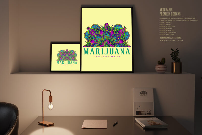 Half mandala marijuana leaves ornament decorative illustrations