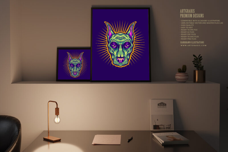 Horror dog head halloween animal logo illustrations