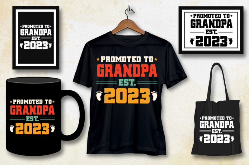 Promoted to Grandpa Est 2023 T-Shirt Design