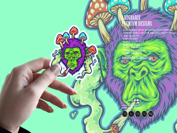 Psychedelic gorilla glue haze strains logo illustrations t shirt illustration