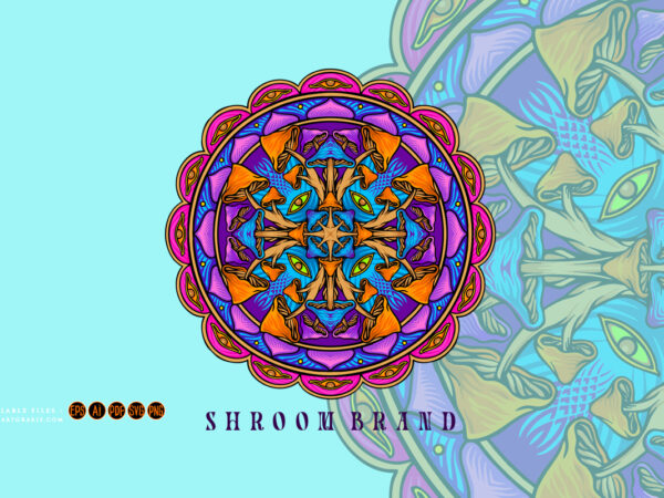 Psychedelic mandala geometry trippy mushroom illustrations t shirt illustration