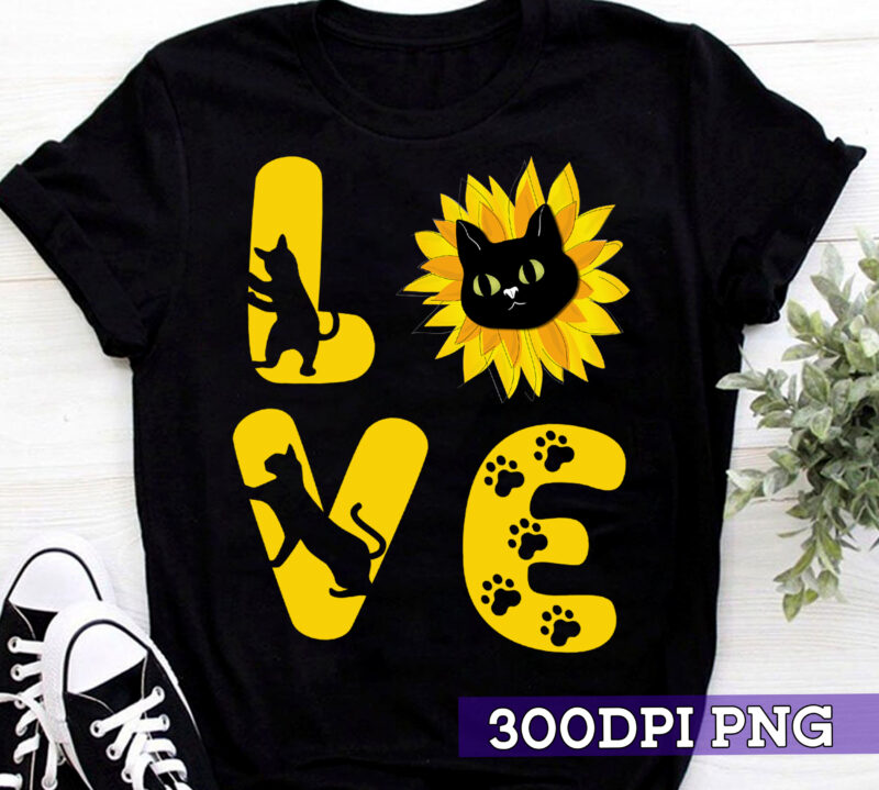 RD Cat Sunflower Gifts For Cat Lovers, Cat Mom, Men, Women T-Shirt