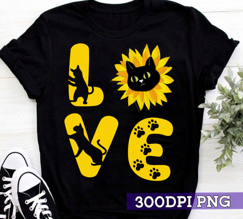 RD Cat Sunflower Gifts For Cat Lovers, Cat Mom, Men, Women T-Shirt