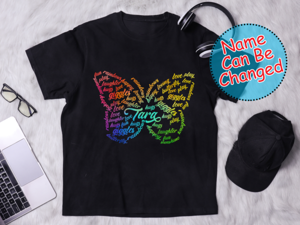 Rd girl_s personalised butterfly t-shirt, birthday gift, rainbow t-shirt, custom tee, gifts for girls, for kids, for toddlers, for daughter