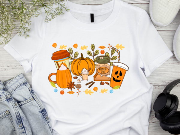 Rd halloween pumpkin coffee latte drink cup bleached shirt – fall coffee shirt, thanksgiving shirt, coffee lover tee shirt, pumpkin spice shirt t shirt design online