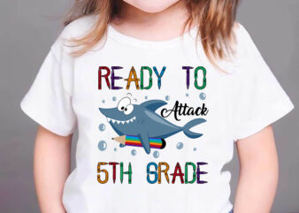 RD Shark Ready To Attack 5th Grade Funny Fifth First Day School T-Shirt