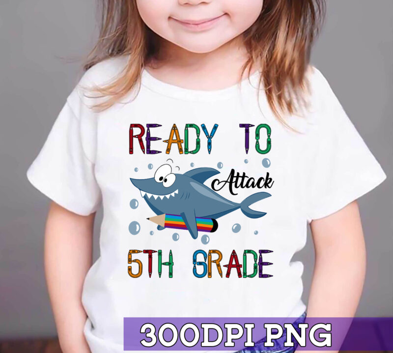 RD Shark Ready To Attack 5th Grade Funny Fifth First Day School T-Shirt