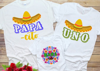 RD Uno Birthday Family Shirts – first fiesta birthday boy, mama cita abuela tia tio, taco bout turning one, cactus sombrero, mexican floral,