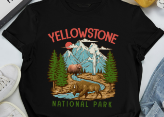 RD Yellowstone National Park US Bison Bear Vintage T-Shirt, USA Wyoming Parks Lover Gifts, Adventure Outdoors, Camping Travel Souvenirs Present