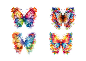 Rainbow Butterfly and Flowers Clipart