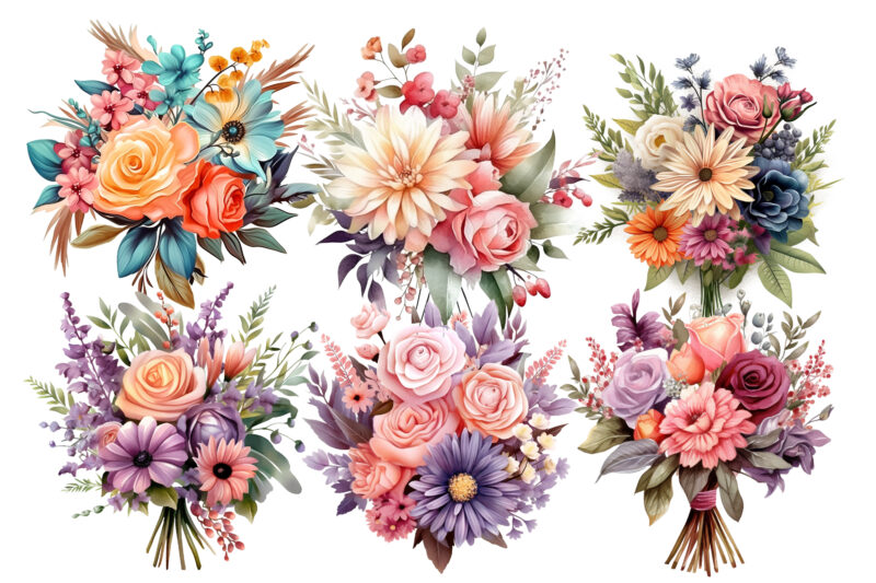 Cute Watercolor Floral Bouquet Clipart