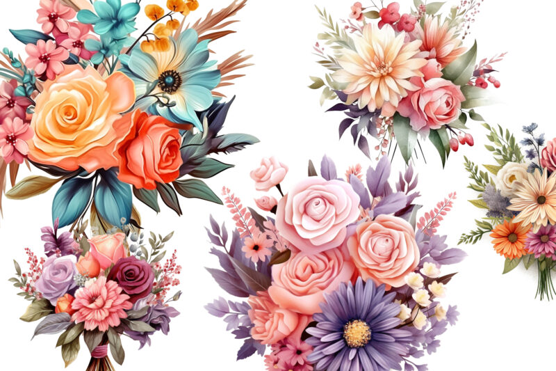 Cute Watercolor Floral Bouquet Clipart