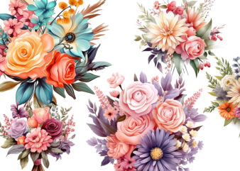 Cute Watercolor Floral Bouquet Clipart t shirt vector file