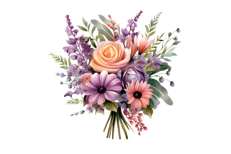 Cute Watercolor Floral Bouquet Clipart