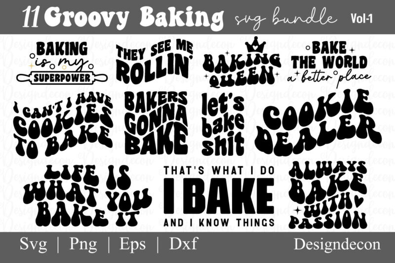 Cute Baking Sayings Groovy Svg Bundle, retro baking svg, baking queen shirt svg, baking shirt svg, baking pot holder svg bundle, svg png dxf eps silhouette digital cut files for