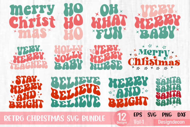 retro groovy wavy Christmas sayings sublimation bundle t shirt design svg