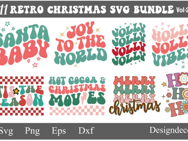 Retro groovy wavy boho christmas sayings sublimation bundle t shirt designs svg