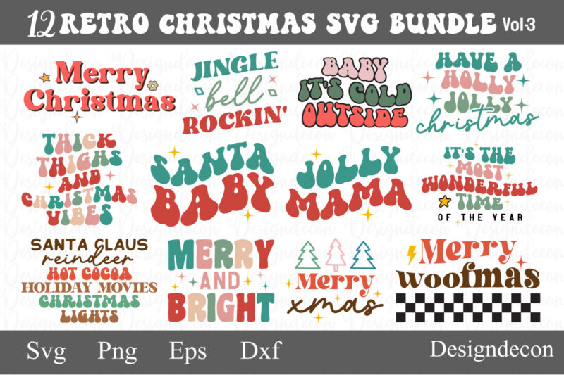 retro groovy wavy, Christmas quotes bundle, winter svg, Christmas svg, holiday svg, t-shirt design printable files