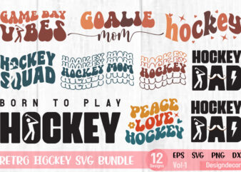 retro groovy wavy Hockey t shirt designs of 12 quotes Bundle svg