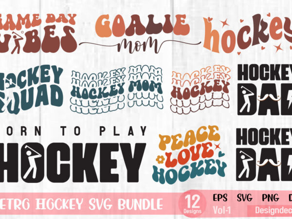 Retro groovy wavy hockey t shirt designs of 12 quotes bundle svg