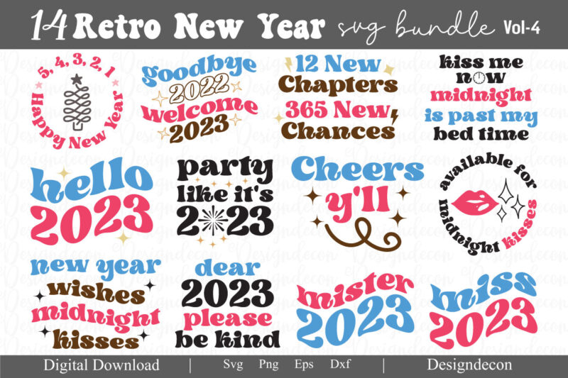 Retro wavy groovy new year svg, cut files t shirt vector graphic, new year tshirt svg, New Year Sayings bundle svg, Retro Svg Bundle, new year fun, new year party