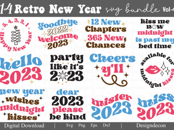 Retro wavy groovy new year svg, cut files t shirt vector graphic, new year tshirt svg, new year sayings bundle svg, retro svg bundle, new year fun, new year party