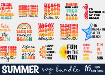 Summer Beach Sayings quotes Retro typographic heart art designs Bundle T-shirt Svg