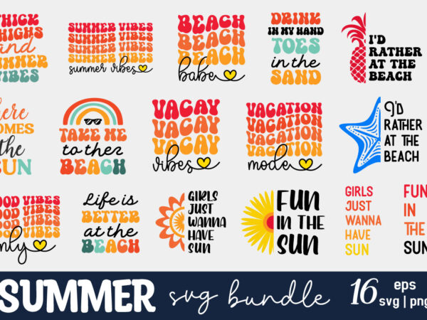 Summer beach sayings quotes retro typographic heart art designs bundle t-shirt svg