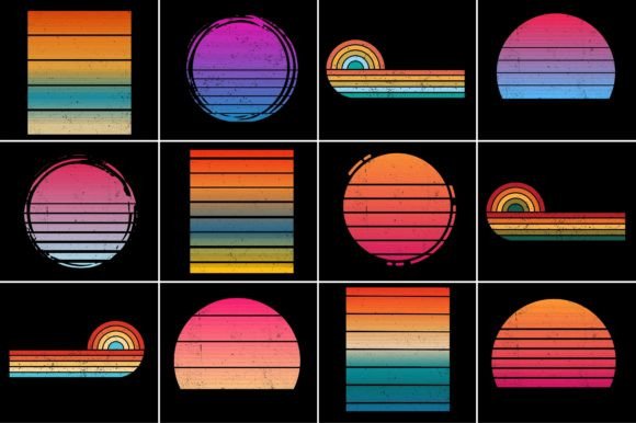 Retro Vintage Sunset T-Shirt Design Background Mega Bundle