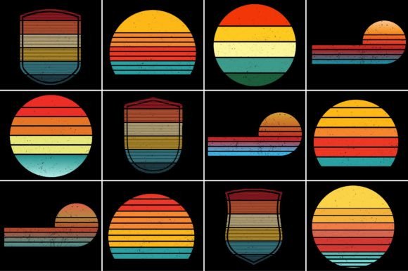 Retro Vintage Sunset T-Shirt Design Background Mega Bundle