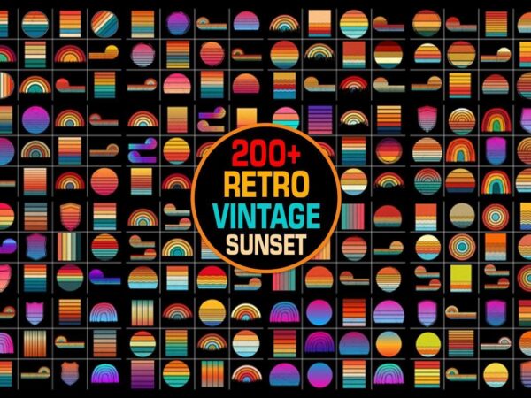 Retro Vintage Sunset T-Shirt Design Background Mega Bundle Retro Vintage Sunset T-Shirt Design Background Mega Bundle