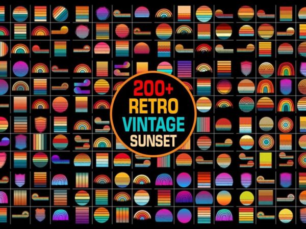 Retro vintage sunset t-shirt design background mega bundle