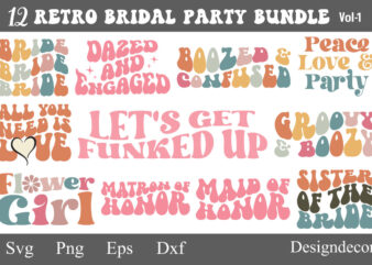 Retro Groovy wavy Bridal Wedding Party Sublimation Bundle t shirt design online