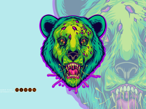 Rotten grizzly bear halloween animal head illustrations t shirt design online