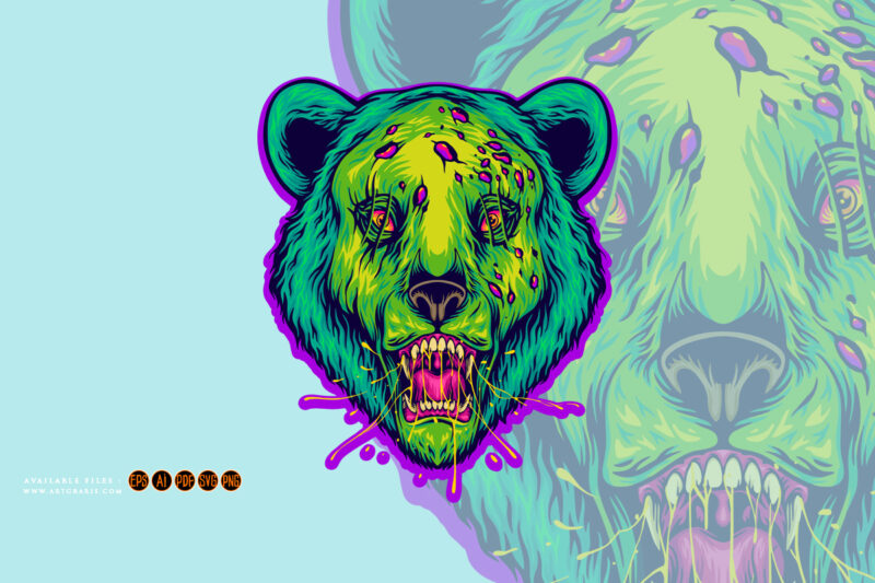 Rotten grizzly bear halloween animal head illustrations