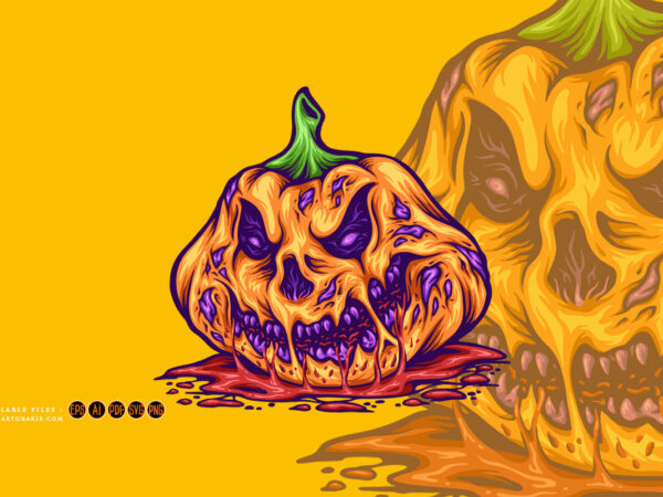 Rotten pumpkin creepy monster halloween fruit illustrations t shirt design online