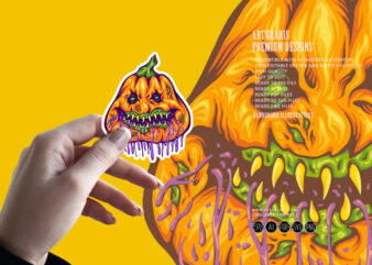 Rotten pumpkin monster head gooey halloween creature illustrations