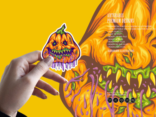 Rotten pumpkin monster head gooey halloween creature illustrations t shirt design online