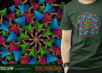 Sacred geometry psychedelic mandala magic mushroom illustrations t shirt template vector