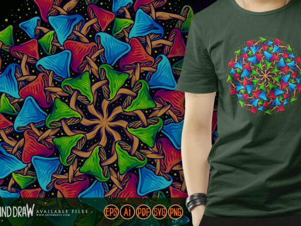 Sacred geometry psychedelic mandala magic mushroom illustrations t shirt template vector