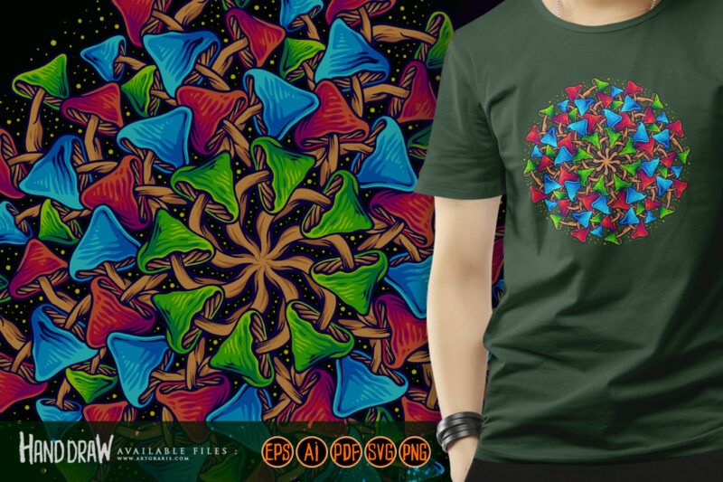 Sacred geometry psychedelic mandala magic mushroom illustrations