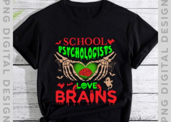 School Psychologist Love Brains Halloween Costume Teachers T-Shirt, School Psychologist Instant Download PH